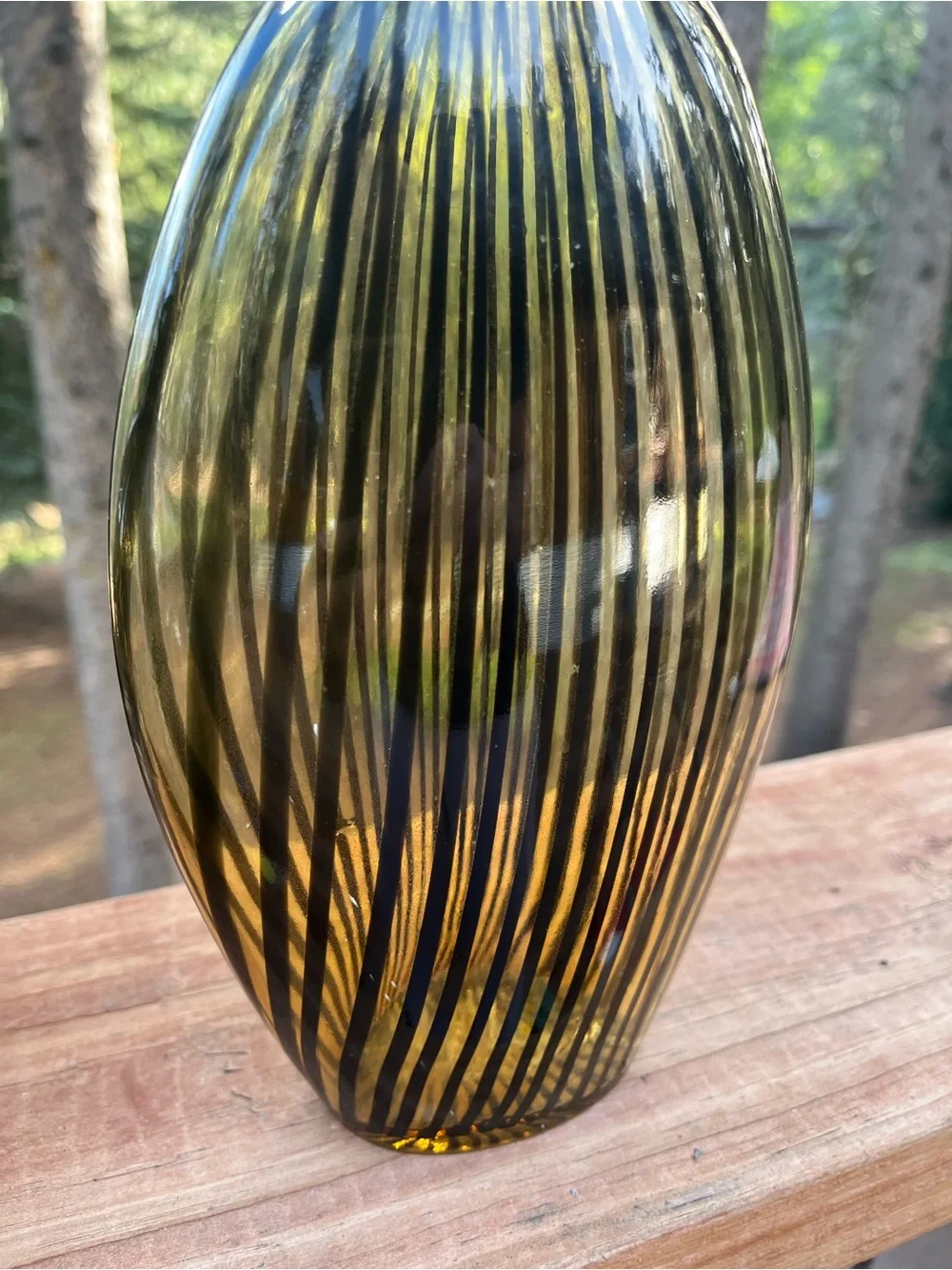 Art Deco style Amber Black stinger Stripe Sculptural Glass Vases Set of 2